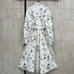 Dior Women Mid-Length Belted Shirtdress Beige Silk Twill with Multicolor Butterflies & Iris Motif