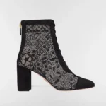 Dior Women Naughtily-D Heeled Ankle Boot Transparent Mesh Embroidered with Black Millefiori Motif