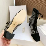 Dior Women Naughtily-D Heeled Ankle Boot Transparent Mesh Embroidered with Black Millefiori Motif