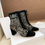 Dior Women Naughtily-D Heeled Ankle Boot Transparent Mesh Embroidered with Black Millefiori Motif