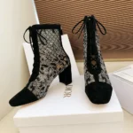 Dior Women Naughtily-D Heeled Ankle Boot Transparent Mesh Embroidered with Black Millefiori Motif