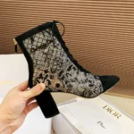 Dior Women Naughtily-D Heeled Ankle Boot Transparent Mesh Embroidered with Black Millefiori Motif