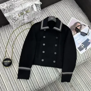 Dior Women Peacoat Black Double-Sided Virgin Wool-Angora-Blend Felt