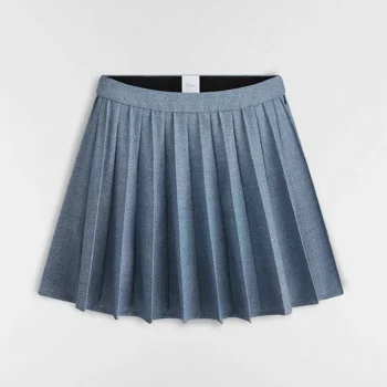 Dior Women Pleated Miniskirt Blue Virgin Wool Tweed 621J18A1186