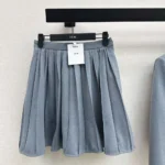 Dior Women Pleated Miniskirt Blue Virgin Wool Tweed 621J18A1186
