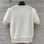 Dior Women Short-Sleeved Sweater Ecru and Gold-Tone Virgin Wool-Cashmere-Blend Knit