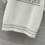 Dior Women Short-Sleeved Sweater Ecru and Gold-Tone Virgin Wool-Cashmere-Blend Knit