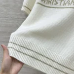 Dior Women Short-Sleeved Sweater Ecru and Gold-Tone Virgin Wool-Cashmere-Blend Knit