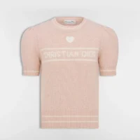 Dior Women Short-Sleeved Sweater Pink Virgin Wool-Cashmere Knit