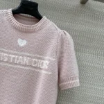Dior Women Short-Sleeved Sweater Pink Virgin Wool-Cashmere Knit