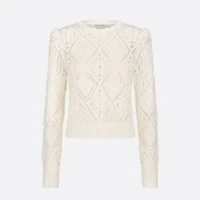 Dior Women Sweater White Openwork Cotton Knit 614S04A7085