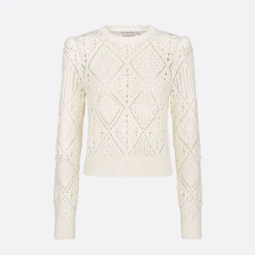 Dior Women Sweater White Openwork Cotton Knit 614S04A7085 (1) Dior Women Sweater White Openwork Cotton Knit 614S04A7085