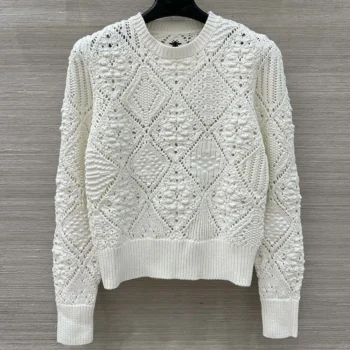 Dior Women Sweater White Openwork Cotton Knit 614S04A7085