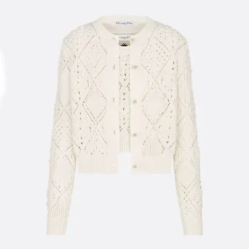 Dior Women Twinset White Openwork Cotton Knit 614W02A7085