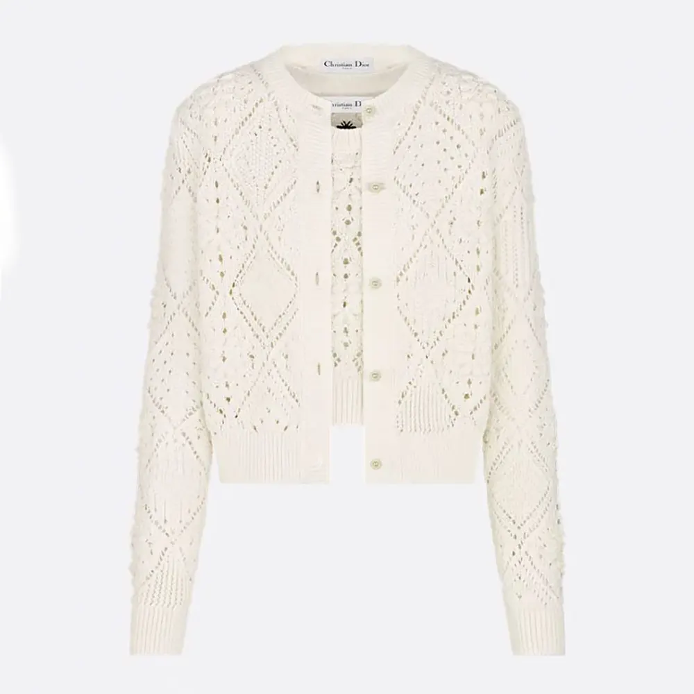 Dior Women Twinset White Openwork Cotton Knit 614W02A7085 (1) Dior Women Twinset White Openwork Cotton Knit 614W02A7085