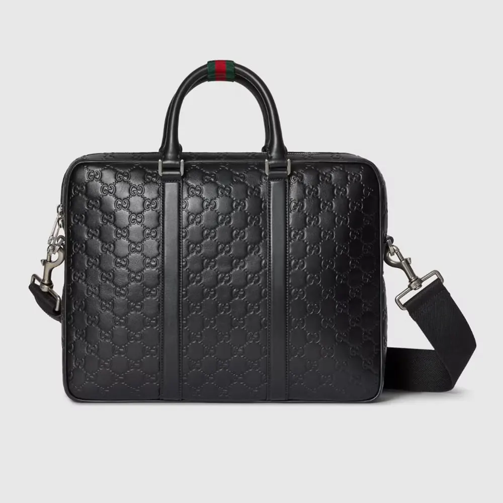 Gucci Men GG Emblem Large Briefcase-Black 850222AAFOM (1) Gucci Men GG Emblem Large Briefcase-Black 850222AAFOM