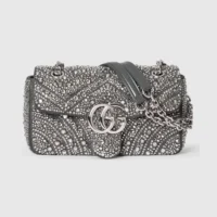 Gucci Women GG Marmont Crystals Small Shoulder Bag-Black ‎837280AAFTQ