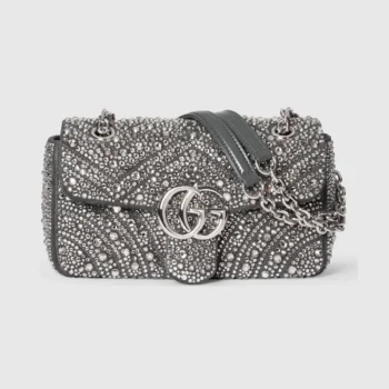 Gucci Women GG Marmont Crystals Small Shoulder Bag-Black ‎837280AAFTQ