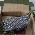 Gucci Women GG Marmont Crystals Small Shoulder Bag-Black ‎837280AAFTQ