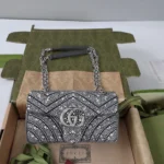 Gucci Women GG Marmont Crystals Small Shoulder Bag-Black ‎837280AAFTQ