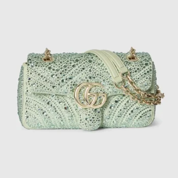 Gucci Women GG Marmont Crystals Small Shoulder Bag-Green ‎837280AAFTR