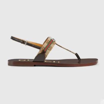 Gucci Women Interlocking G Web Sandal-Brown 782421FADC39764