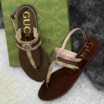 Gucci Women Interlocking G Web Sandal-Brown 782421FADC39764