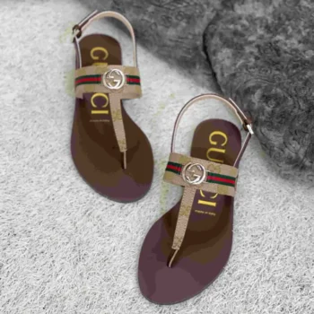 Gucci Women Interlocking G Web Sandal-Brown 782421FADC39764