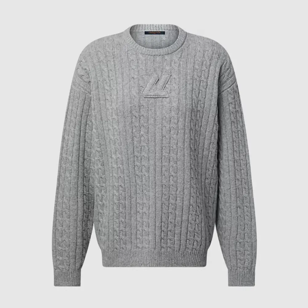 Louis Vuitton Men Signature Cable Knit Pullover-Grey 1AJFSI (1) Louis Vuitton Men Signature Cable Knit Pullover-Grey 1AJFSI