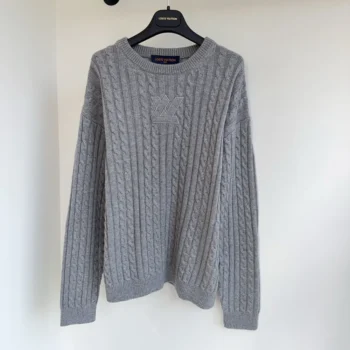 Louis Vuitton Men Signature Cable Knit Pullover-Grey 1AJFSI