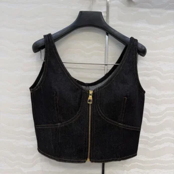 Louis Vuitton Women Topstitched Denim Crop Top 1AJHJZ
