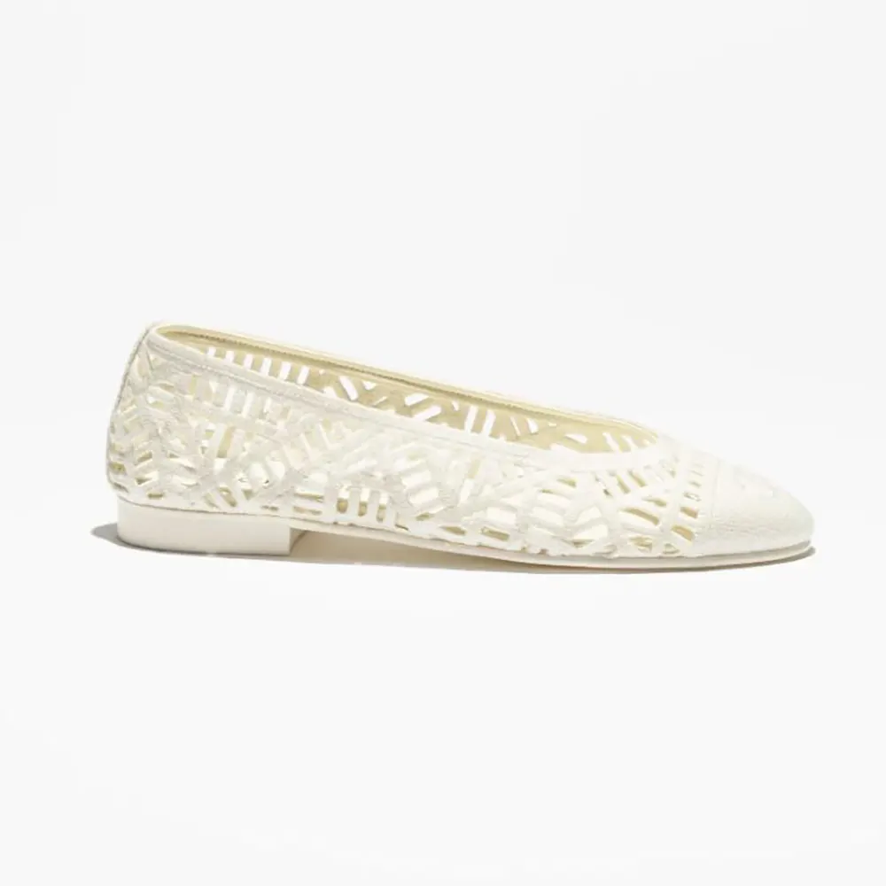 Chanel Women Ballet Flats Embroidered Cotton-White G46984B22762 (1) Chanel Women Ballet Flats Embroidered Cotton-White G46984B22762