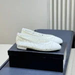 Chanel Women Ballet Flats Embroidered Cotton-White G46984B22762