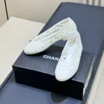 Chanel Women Ballet Flats Embroidered Cotton-White G46984B22762