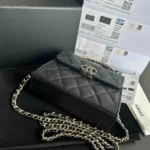 Chanel Women Clutch with Chain Grained Shiny Calfskin Gold Tone Metal-Black - Image 7