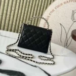 Chanel Women Clutch with Chain Grained Shiny Calfskin Gold Tone Metal-Black