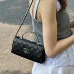 Chanel Women Kelly 23 with Chain Grained Shiny Calfskin Gold Tone Metal-Black