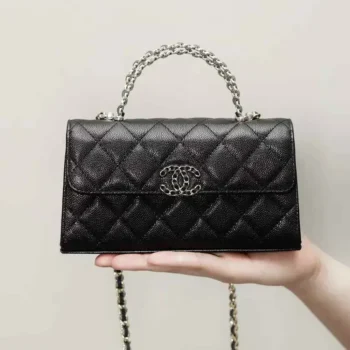 Chanel Women Kelly 23 with Chain Grained Shiny Calfskin Gold Tone Metal-Black