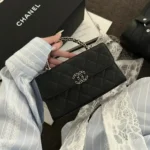 Chanel Women Kelly 23 with Chain Grained Shiny Calfskin Gold Tone Metal-Black