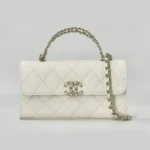 Chanel Women Kelly 23 with Chain Grained Shiny Calfskin Gold Tone Metal-White