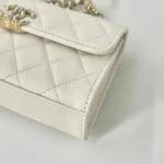 Chanel Women Kelly 23 with Chain Grained Shiny Calfskin Gold Tone Metal-White