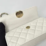 Chanel Women Kelly 23 with Chain Grained Shiny Calfskin Gold Tone Metal-White