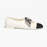 Chanel Women Mary Janes Lambskin Silk & Grosgrain White & Black G46937