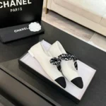 Chanel Women Mary Janes Lambskin Silk & Grosgrain White & Black G46937