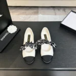 Chanel Women Mary Janes Lambskin Silk & Grosgrain White & Black G46937