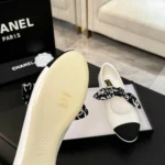 Chanel Women Mary Janes Lambskin Silk & Grosgrain White & Black G46937