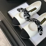 Chanel Women Mary Janes Lambskin Silk & Grosgrain White & Black G46937