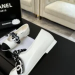 Chanel Women Mary Janes Lambskin Silk & Grosgrain White & Black G46937