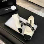 Chanel Women Mary Janes Lambskin Silk & Grosgrain White & Black G46937