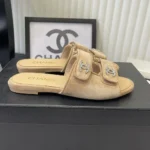 Chanel Women Mules Suede Kidskin-Beige G47043B23355